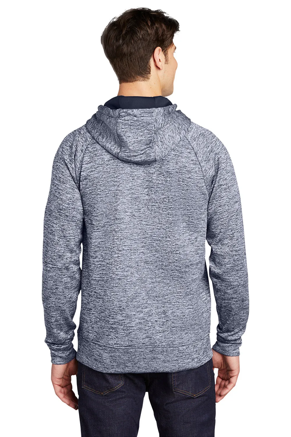Sport-Tek Mens Electric Heather Moisture Wicking Fleece Hooded Sweatshirt Hoodie w/ Pouch Pocket - True Navy Blue Electric Clothing Sport-Tek