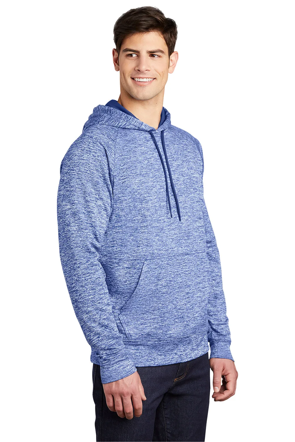 Sport-Tek Mens Electric Heather Moisture Wicking Fleece Hooded Sweatshirt Hoodie w/ Pouch Pocket - True Royal Blue Electric Clothing Sport-Tek
