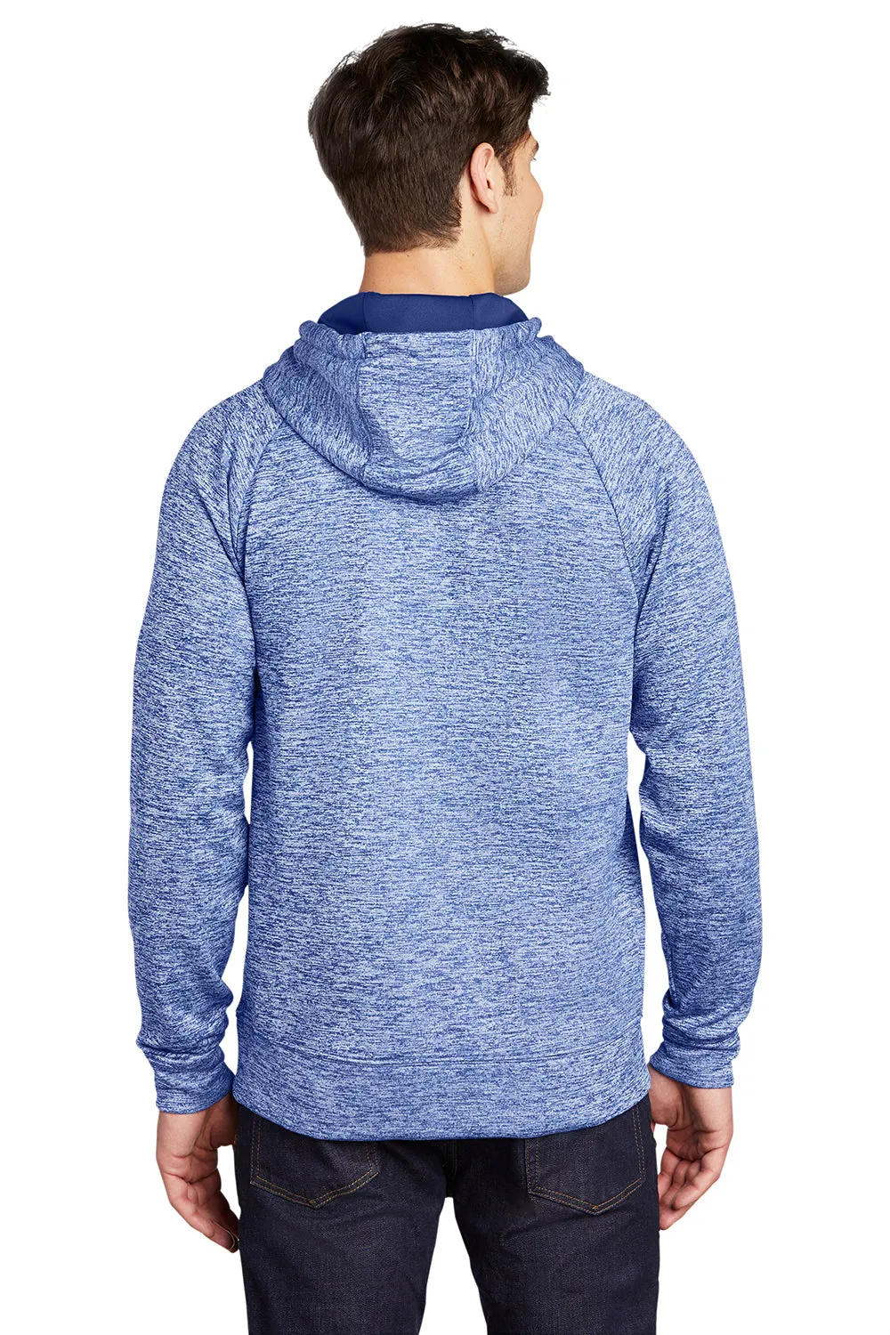 Sport-Tek Mens Electric Heather Moisture Wicking Fleece Hooded Sweatshirt Hoodie w/ Pouch Pocket - True Royal Blue Electric Clothing Sport-Tek