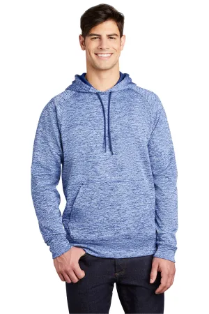 Sport-Tek Mens Electric Heather Moisture Wicking Fleece Hooded Sweatshirt Hoodie w/ Pouch Pocket - True Royal Blue Electric Clothing Sport-Tek