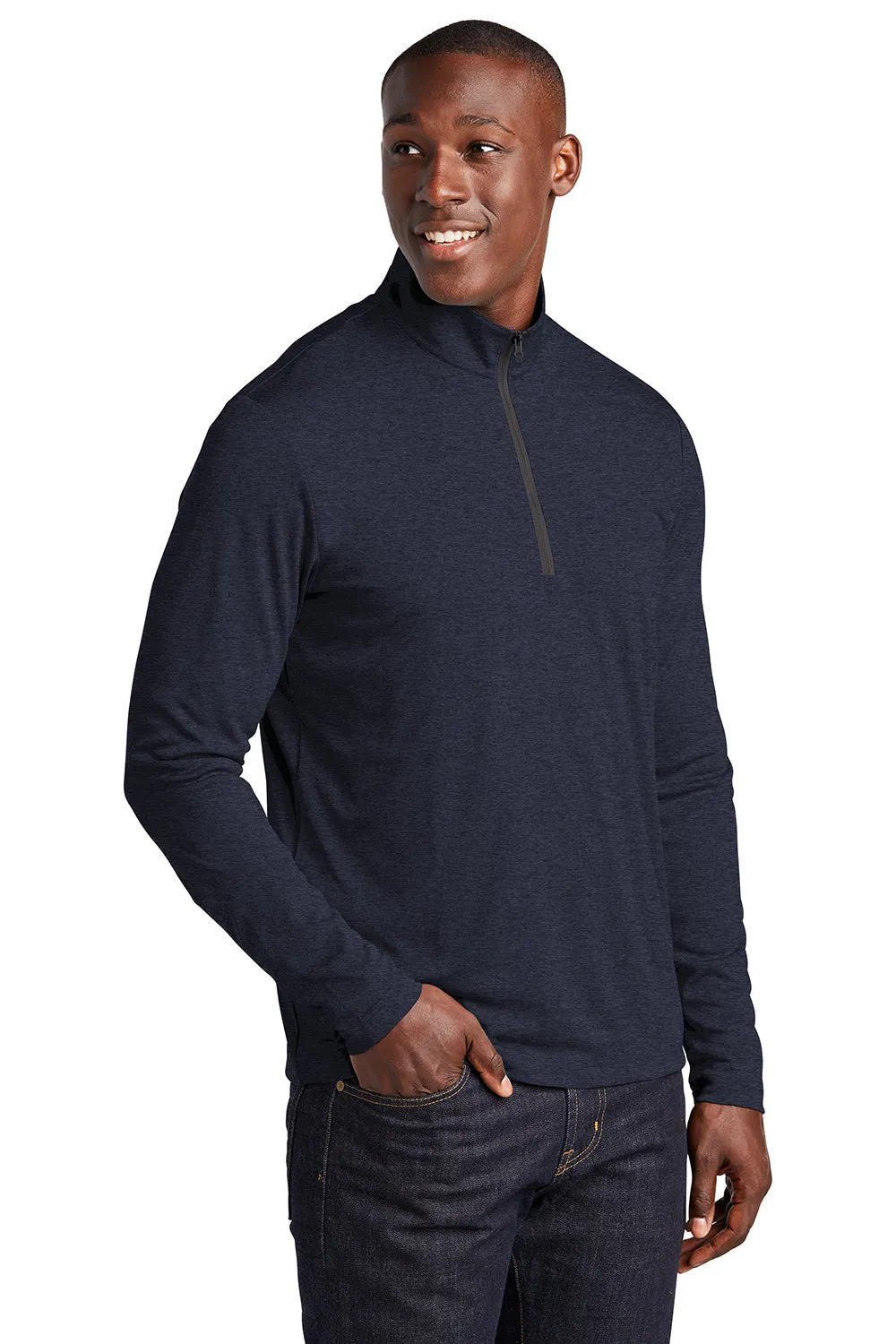 Sport-Tek Mens Endeavor Moisture Wicking 1/4 Zip Sweatshirt - Heather Deep Navy Blue Clothing Sport-Tek