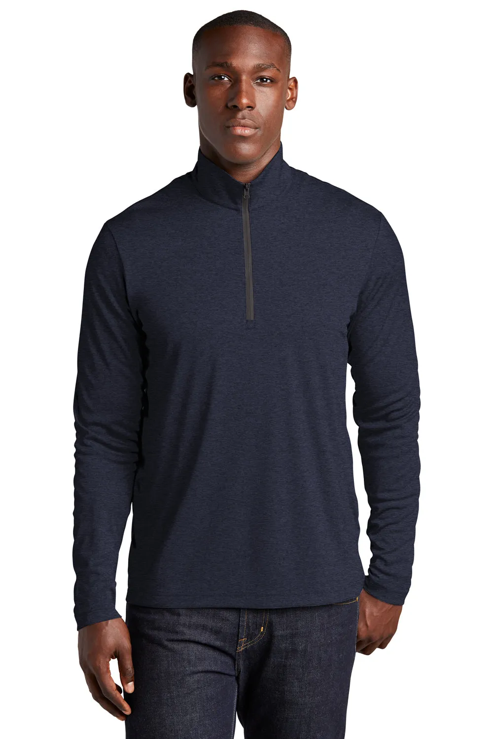 Sport-Tek Mens Endeavor Moisture Wicking 1/4 Zip Sweatshirt - Heather Deep Navy Blue Clothing Sport-Tek