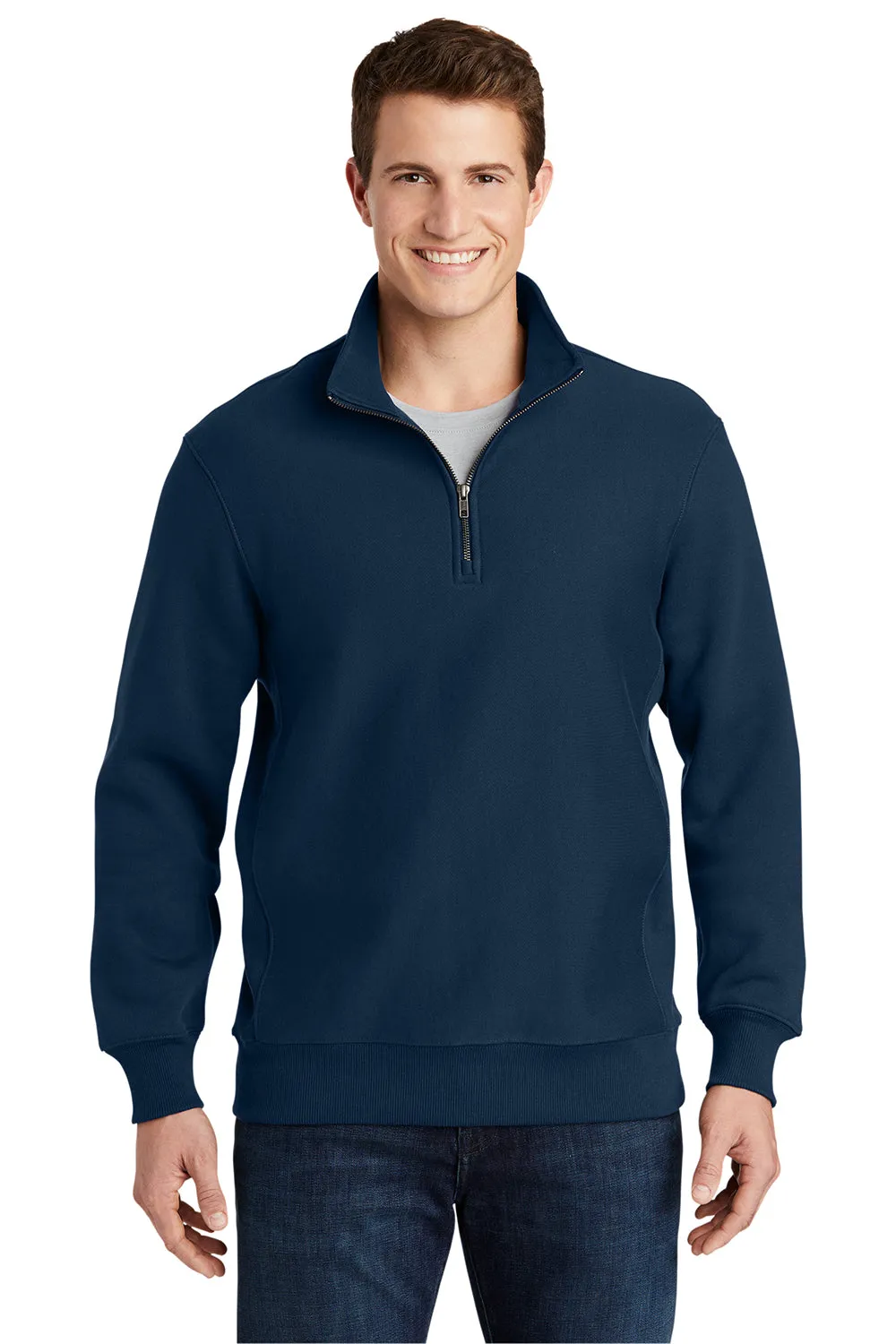 Sport-Tek Mens Fleece 1/4 Zip Sweatshirt - True Navy Blue Clothing Sport-Tek