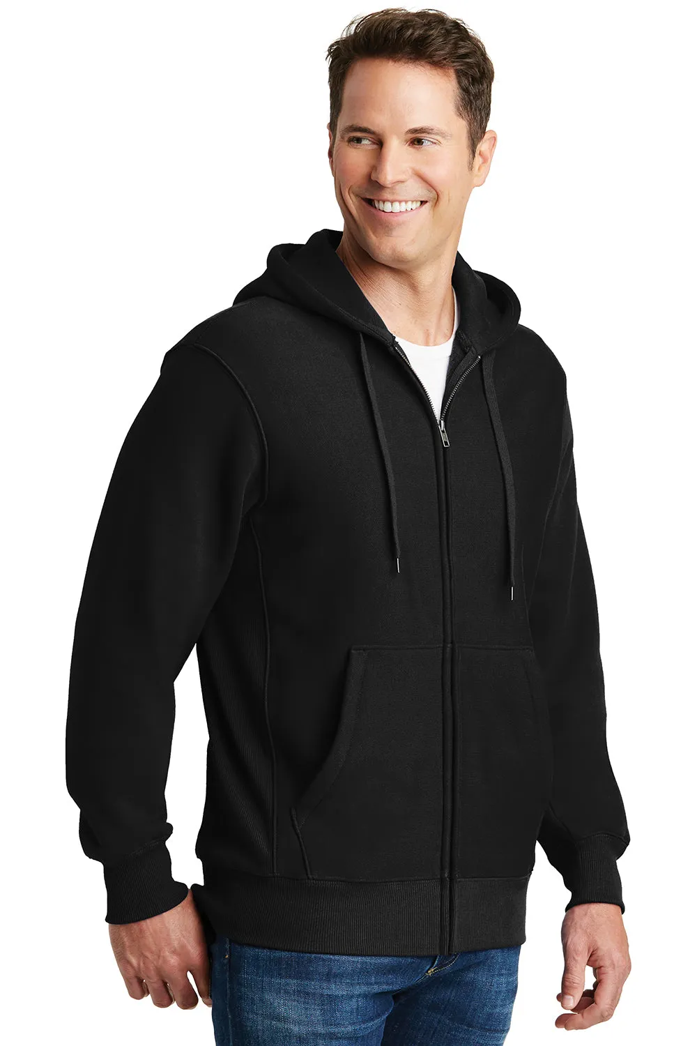 Sport-Tek Mens Fleece Full Zip Hooded Sweatshirt Hoodie w/ Pockets - Black Clothing Sport-Tek