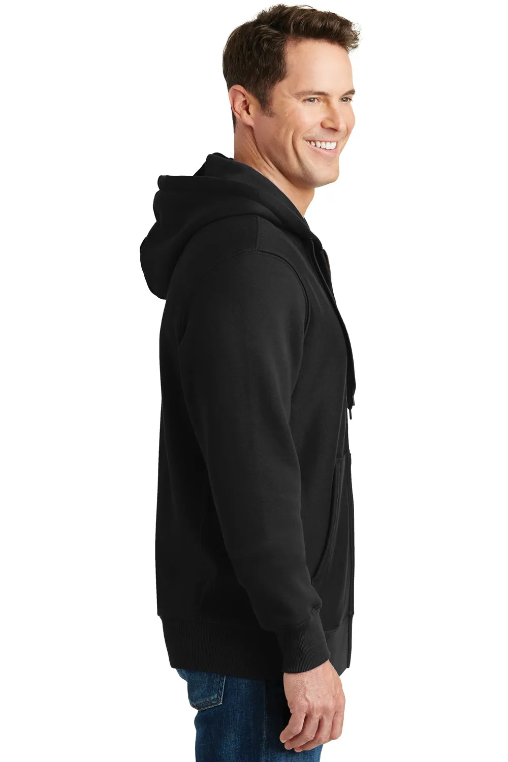 Sport-Tek Mens Fleece Full Zip Hooded Sweatshirt Hoodie w/ Pockets - Black Clothing Sport-Tek