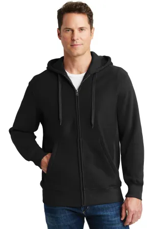 Sport-Tek Mens Fleece Full Zip Hooded Sweatshirt Hoodie w/ Pockets - Black Clothing Sport-Tek
