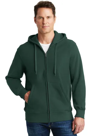 Sport-Tek Mens Fleece Full Zip Hooded Sweatshirt Hoodie w/ Pockets - Dark Green Clothing Sport-Tek