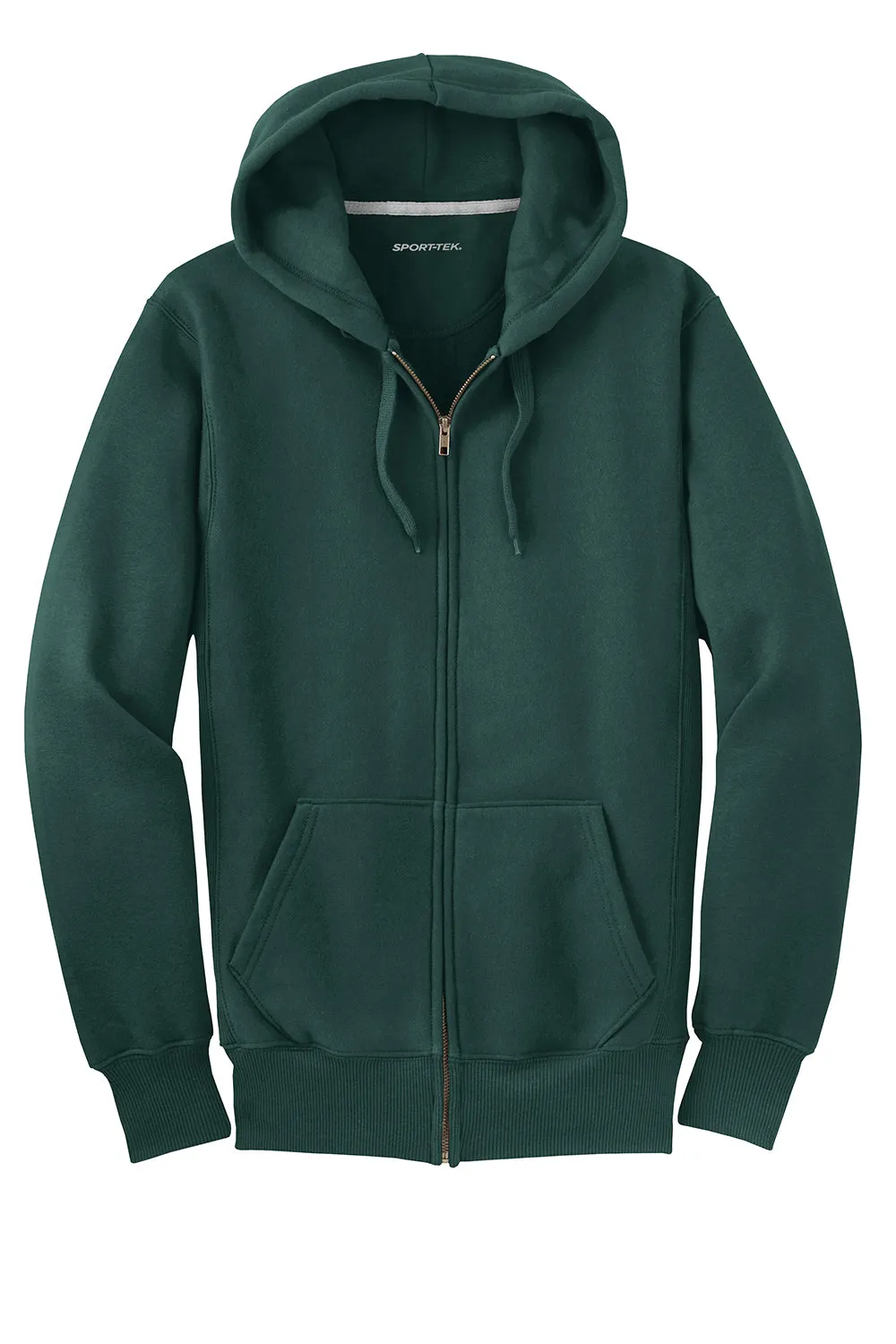Sport-Tek Mens Fleece Full Zip Hooded Sweatshirt Hoodie w/ Pockets - Dark Green
