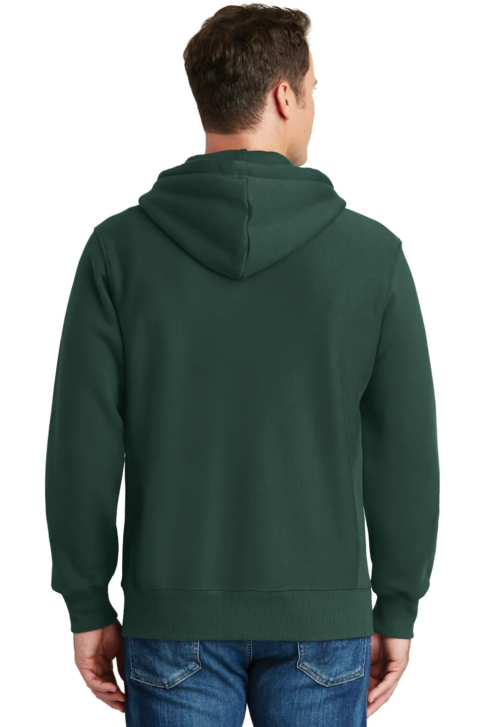 Sport-Tek Mens Fleece Full Zip Hooded Sweatshirt Hoodie w/ Pockets - Dark Green