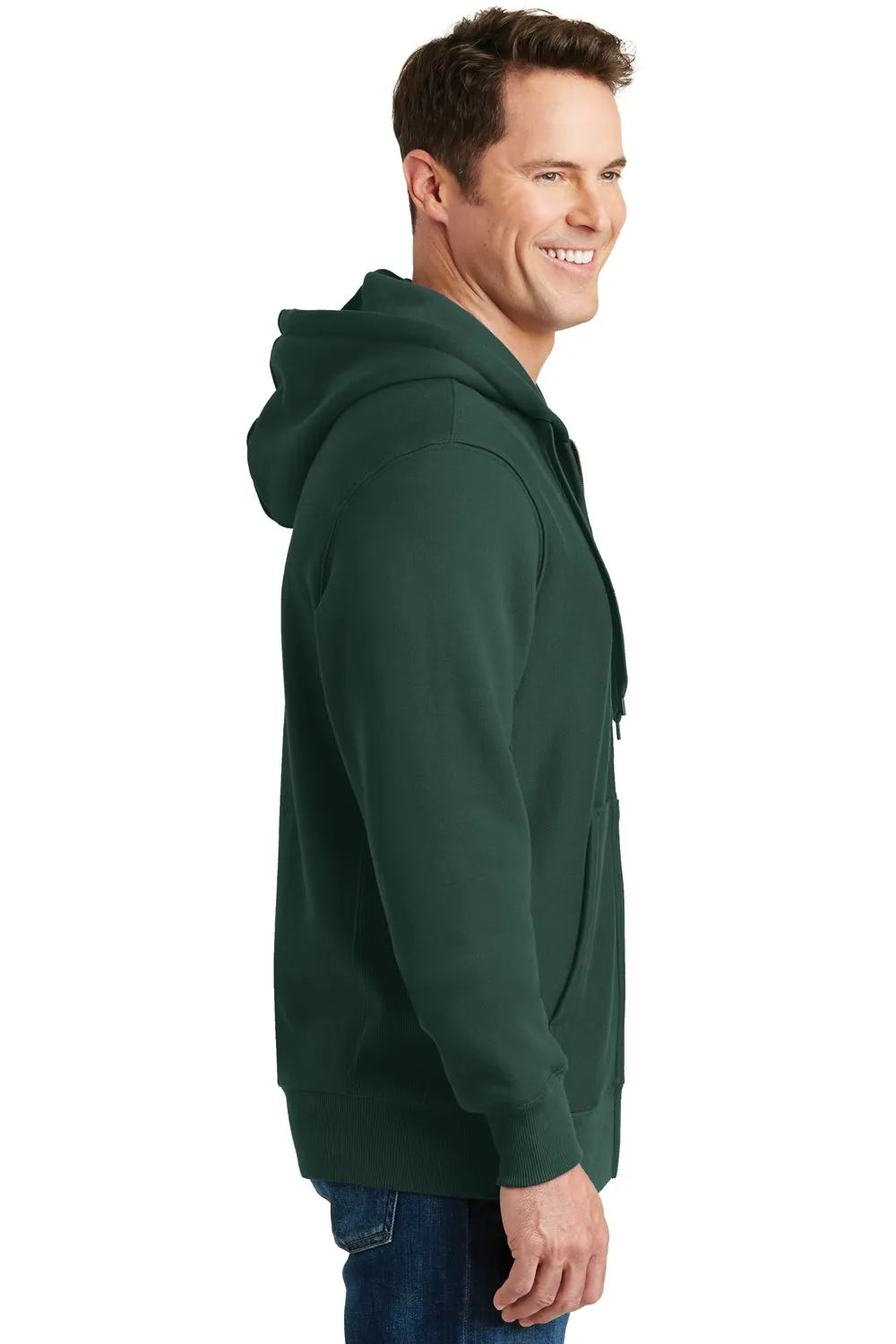 Sport-Tek Mens Fleece Full Zip Hooded Sweatshirt Hoodie w/ Pockets - Dark Green