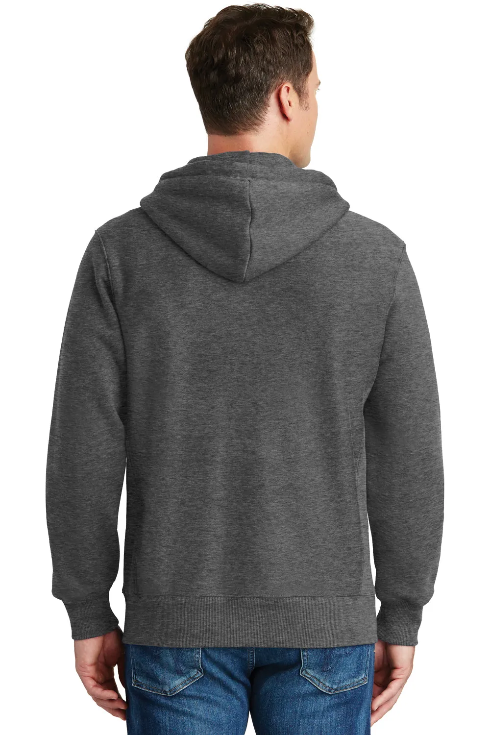 Sport-Tek Mens Fleece Full Zip Hooded Sweatshirt Hoodie w/ Pockets - Heather Graphite Grey Clothing Sport-Tek
