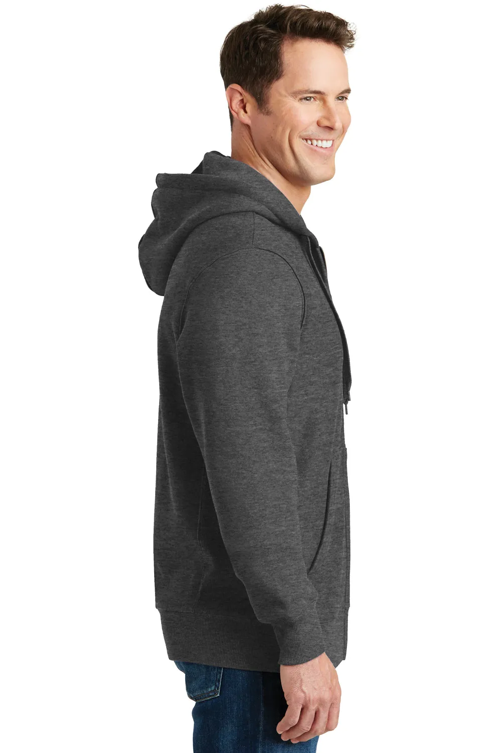 Sport-Tek Mens Fleece Full Zip Hooded Sweatshirt Hoodie w/ Pockets - Heather Graphite Grey Clothing Sport-Tek