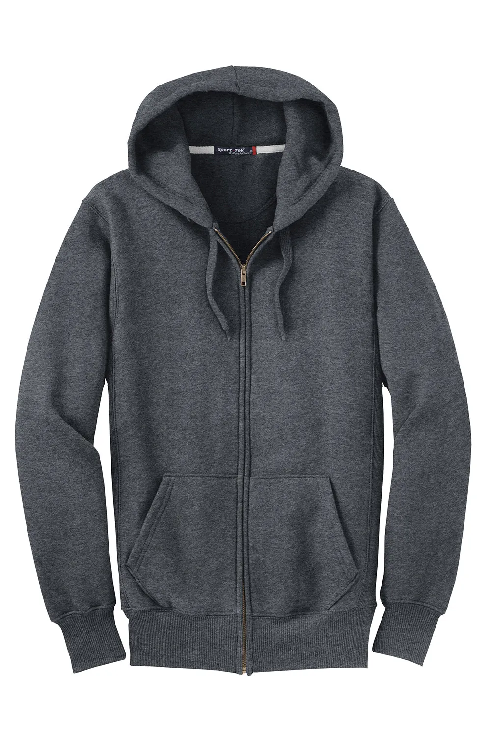 Sport-Tek Mens Fleece Full Zip Hooded Sweatshirt Hoodie w/ Pockets - Heather Graphite Grey Clothing Sport-Tek
