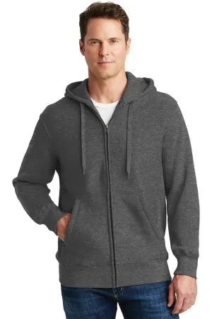 Sport-Tek Mens Fleece Full Zip Hooded Sweatshirt Hoodie w/ Pockets - Heather Graphite Grey Clothing Sport-Tek