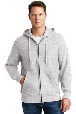 Sport-Tek Mens Fleece Full Zip Hooded Sweatshirt Hoodie w/ Pockets - Heather Grey Clothing Sport-Tek