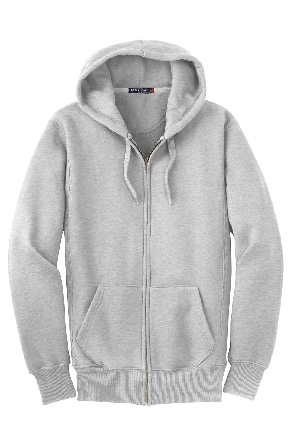 Sport-Tek Mens Fleece Full Zip Hooded Sweatshirt Hoodie w/ Pockets - Heather Grey Clothing Sport-Tek
