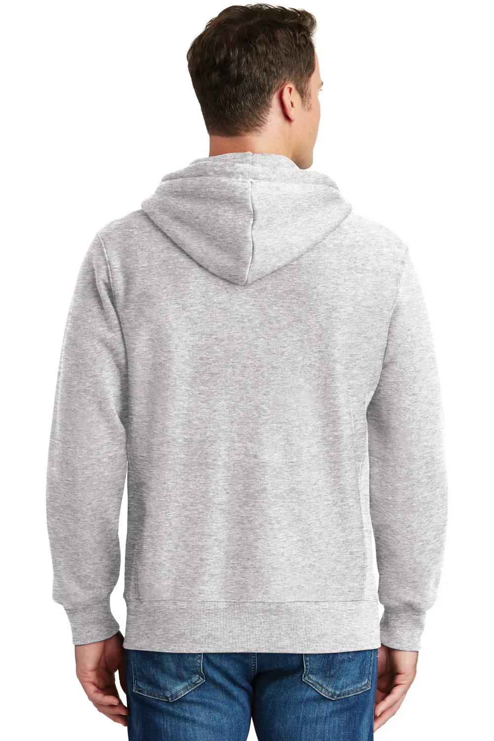 Sport-Tek Mens Fleece Full Zip Hooded Sweatshirt Hoodie w/ Pockets - Heather Grey Clothing Sport-Tek