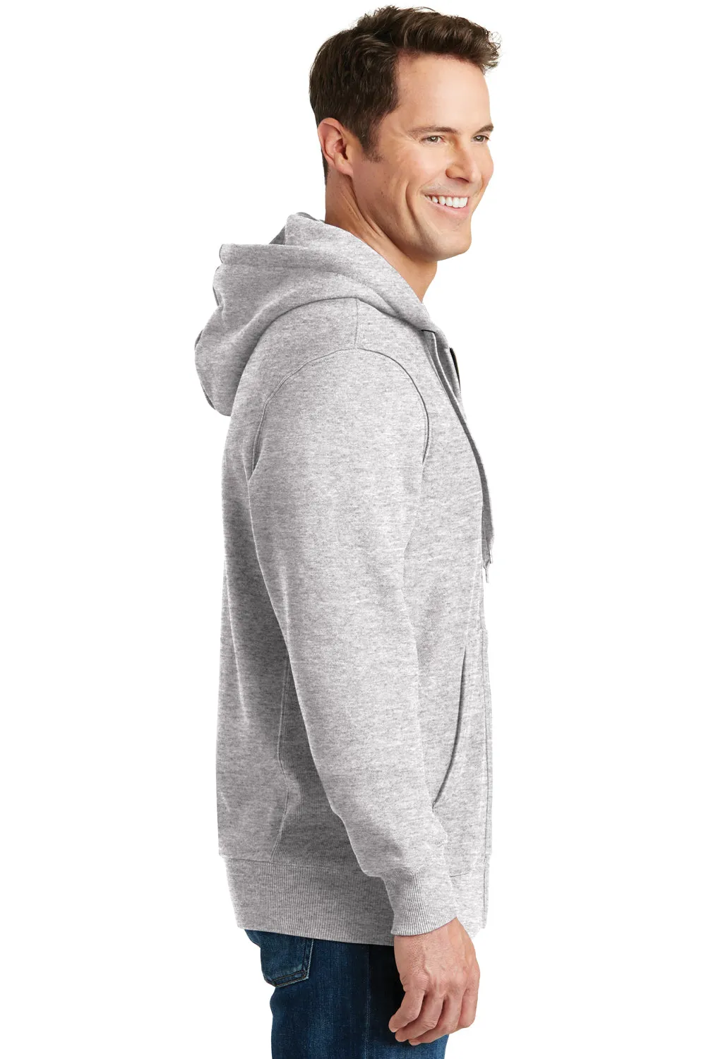 Sport-Tek Mens Fleece Full Zip Hooded Sweatshirt Hoodie w/ Pockets - Heather Grey Clothing Sport-Tek