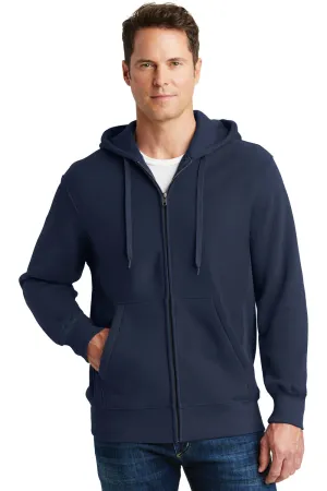 Sport-Tek Mens Fleece Full Zip Hooded Sweatshirt Hoodie w/ Pockets - True Navy Blue