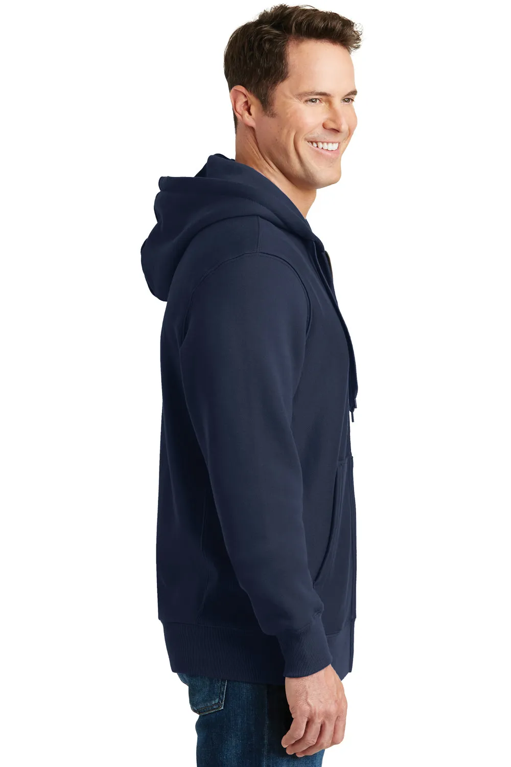 Sport-Tek Mens Fleece Full Zip Hooded Sweatshirt Hoodie w/ Pockets - True Navy Blue