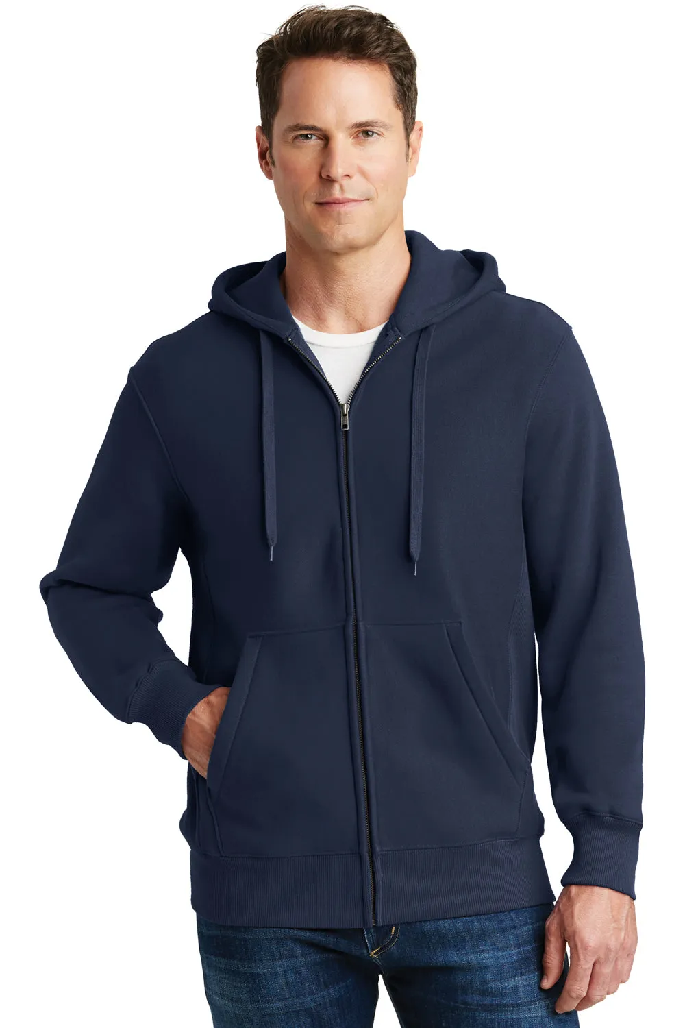 Sport-Tek Mens Fleece Full Zip Hooded Sweatshirt Hoodie w/ Pockets - True Navy Blue