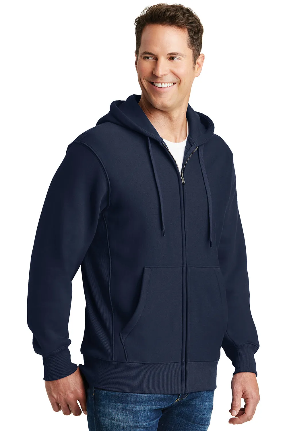 Sport-Tek Mens Fleece Full Zip Hooded Sweatshirt Hoodie w/ Pockets - True Navy Blue