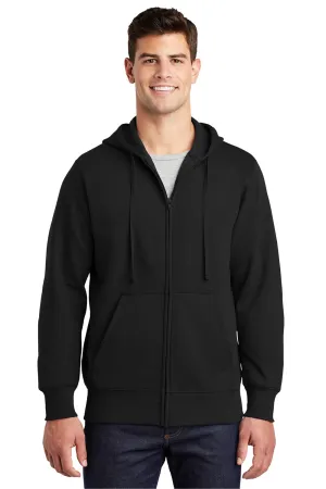 Sport-Tek Mens Fleece Full Zip Hooded Sweatshirt Hoodie w/ Pouch Pocket - Black