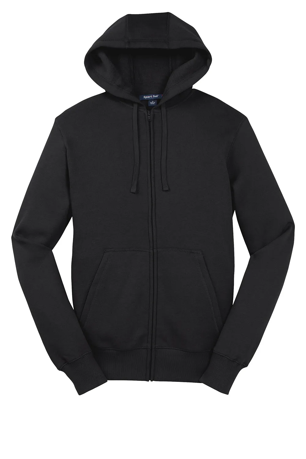 Sport-Tek Mens Fleece Full Zip Hooded Sweatshirt Hoodie w/ Pouch Pocket - Black