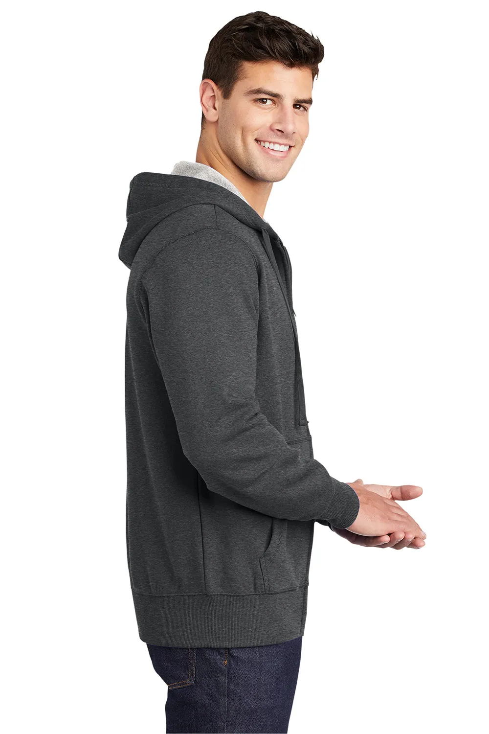 Sport-Tek Mens Fleece Full Zip Hooded Sweatshirt Hoodie w/ Pouch Pocket - Heather Graphite Grey Clothing Sport-Tek
