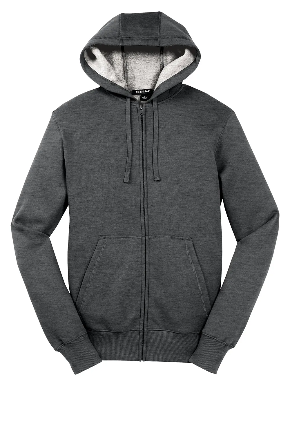 Sport-Tek Mens Fleece Full Zip Hooded Sweatshirt Hoodie w/ Pouch Pocket - Heather Graphite Grey Clothing Sport-Tek