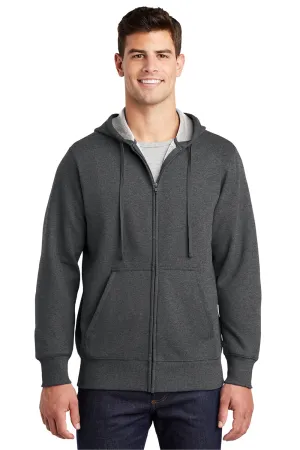 Sport-Tek Mens Fleece Full Zip Hooded Sweatshirt Hoodie w/ Pouch Pocket - Heather Graphite Grey Clothing Sport-Tek
