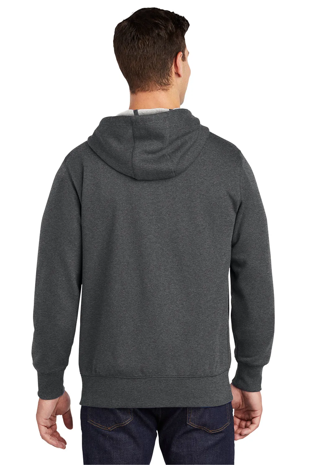 Sport-Tek Mens Fleece Full Zip Hooded Sweatshirt Hoodie w/ Pouch Pocket - Heather Graphite Grey Clothing Sport-Tek