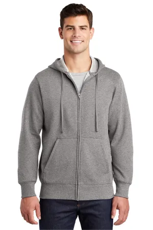 Sport-Tek Mens Fleece Full Zip Hooded Sweatshirt Hoodie w/ Pouch Pocket - Heather Vintage Grey Clothing Sport-Tek