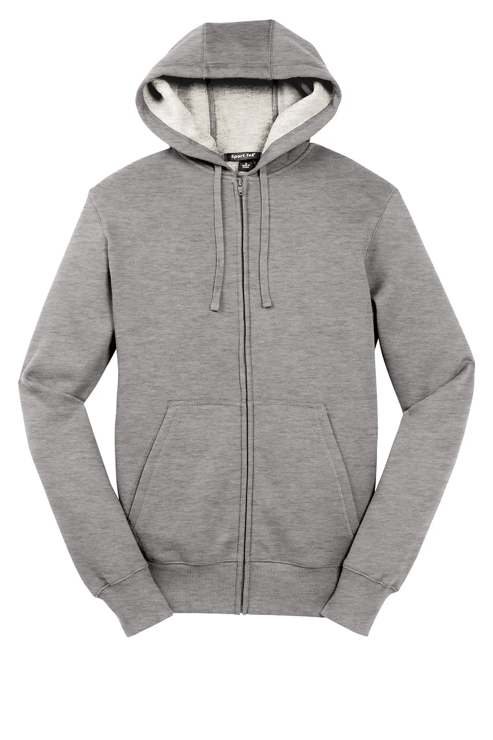 Sport-Tek Mens Fleece Full Zip Hooded Sweatshirt Hoodie w/ Pouch Pocket - Heather Vintage Grey Clothing Sport-Tek