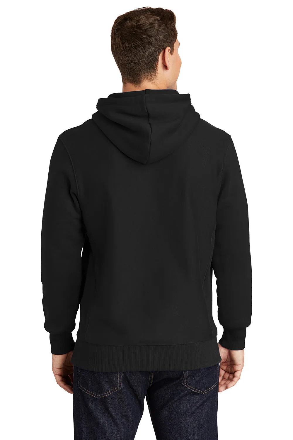 Sport-Tek Mens Fleece Hooded Sweatshirt Hoodie w/ Pouch Pocket - Black