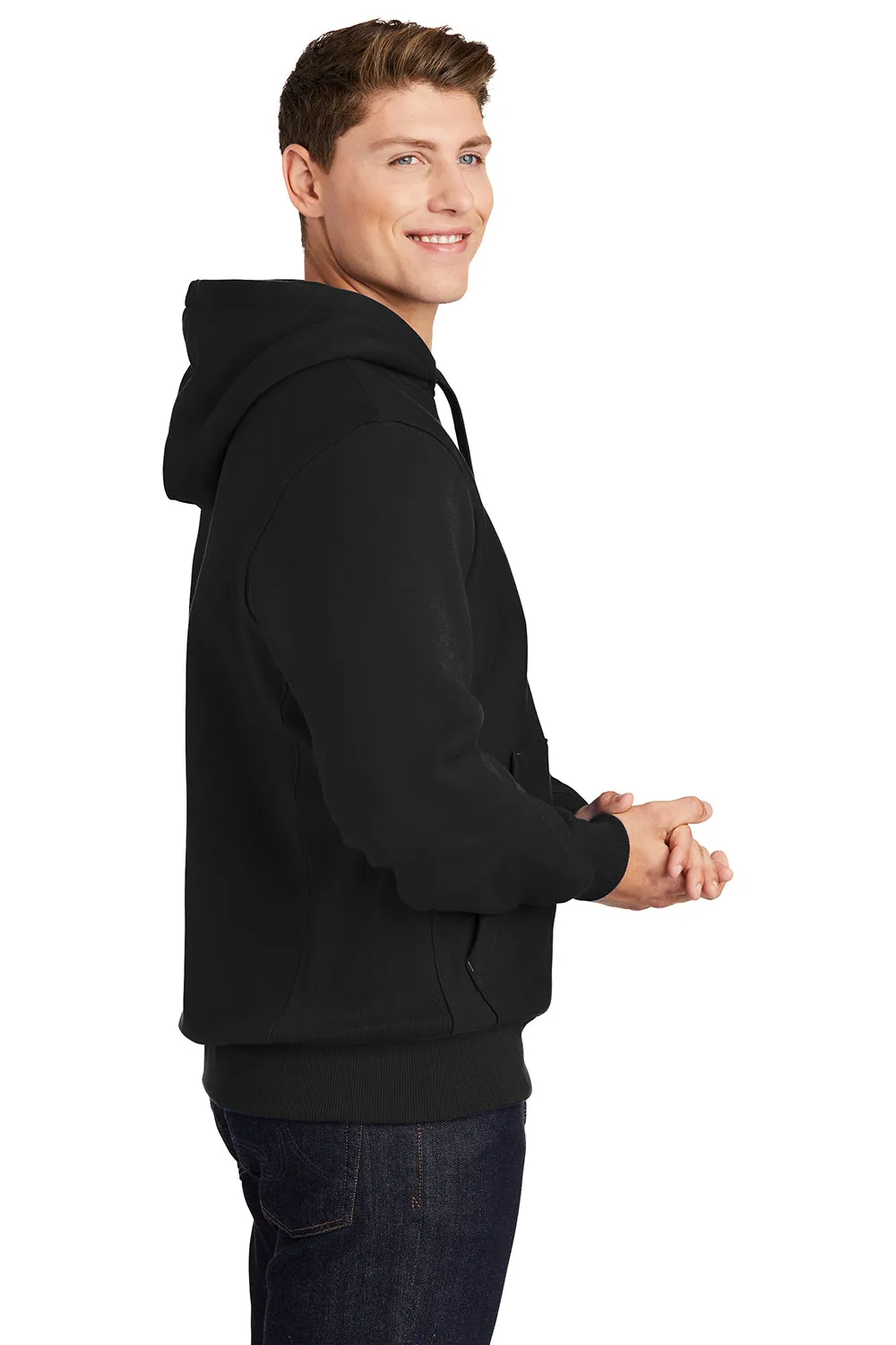 Sport-Tek Mens Fleece Hooded Sweatshirt Hoodie w/ Pouch Pocket - Black