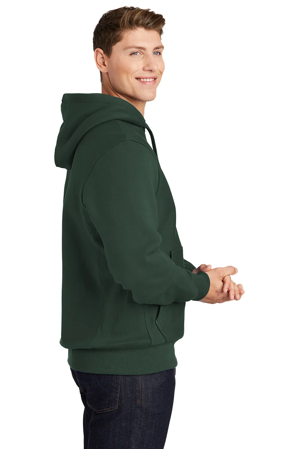 Sport-Tek Mens Fleece Hooded Sweatshirt Hoodie w/ Pouch Pocket - Dark Green