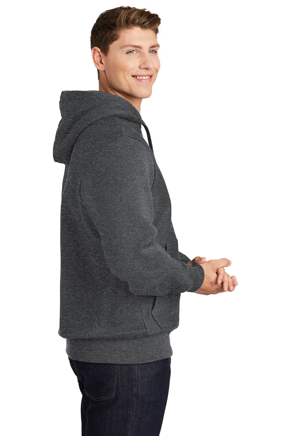 Sport-Tek Mens Fleece Hooded Sweatshirt Hoodie w/ Pouch Pocket - Heather Graphite Grey