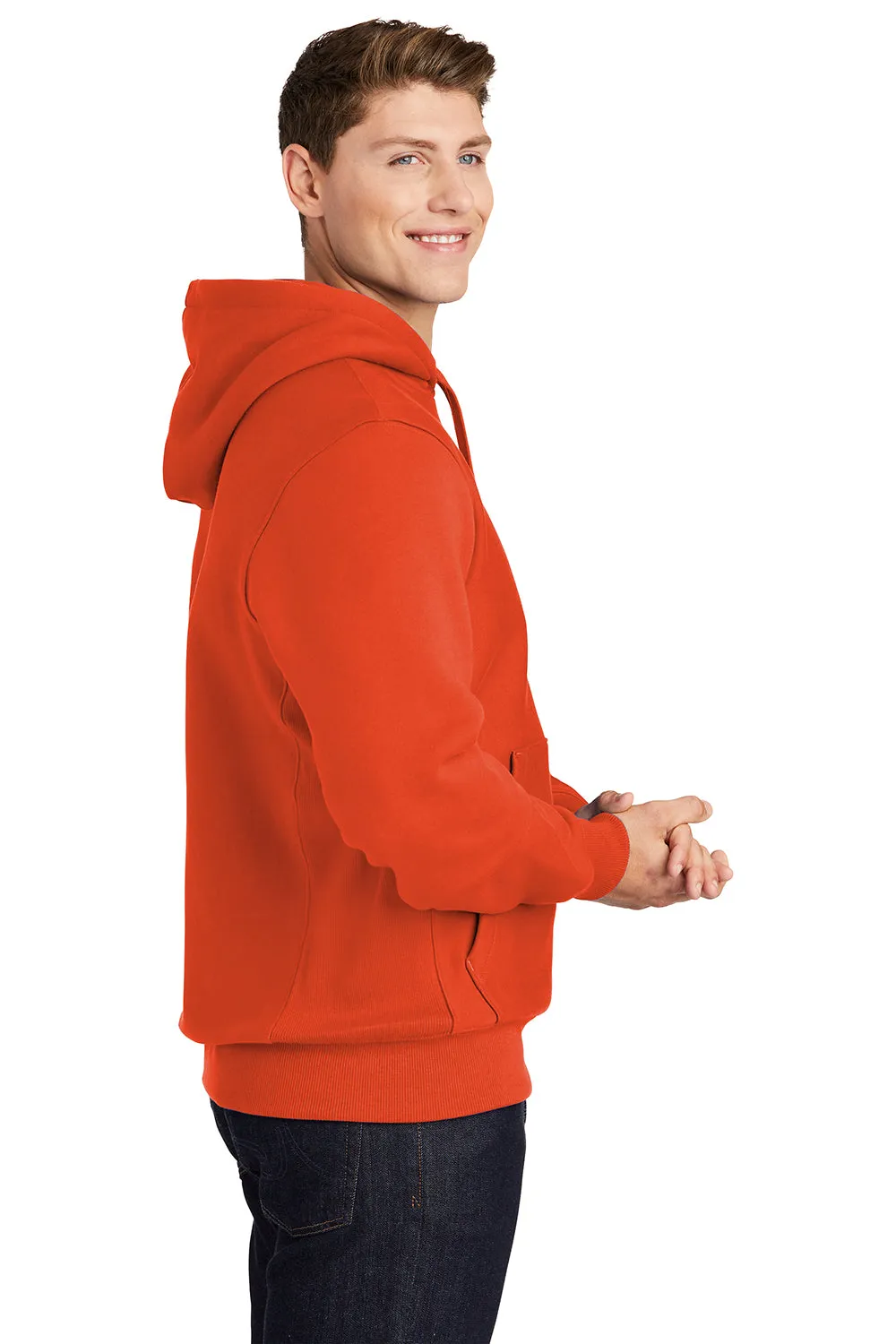 Sport-Tek Mens Fleece Hooded Sweatshirt Hoodie w/ Pouch Pocket - Orange