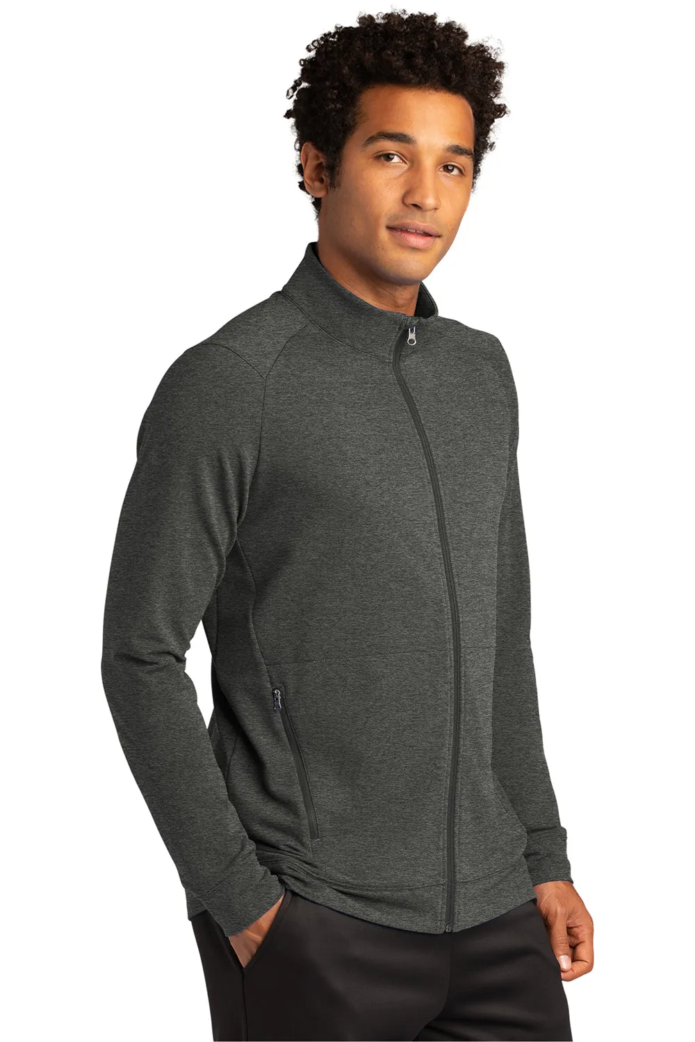 Sport-Tek Mens Flex Fleece Moisture Wicking Full Zip Sweatshirt w/ Pockets - Heather Dark Grey Clothing Sport-Tek