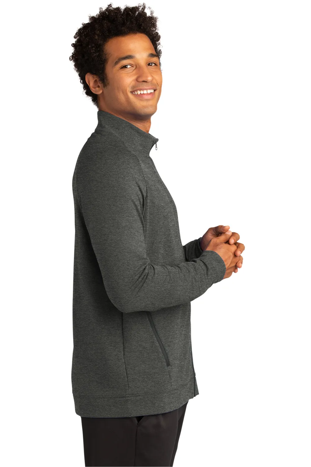 Sport-Tek Mens Flex Fleece Moisture Wicking Full Zip Sweatshirt w/ Pockets - Heather Dark Grey Clothing Sport-Tek