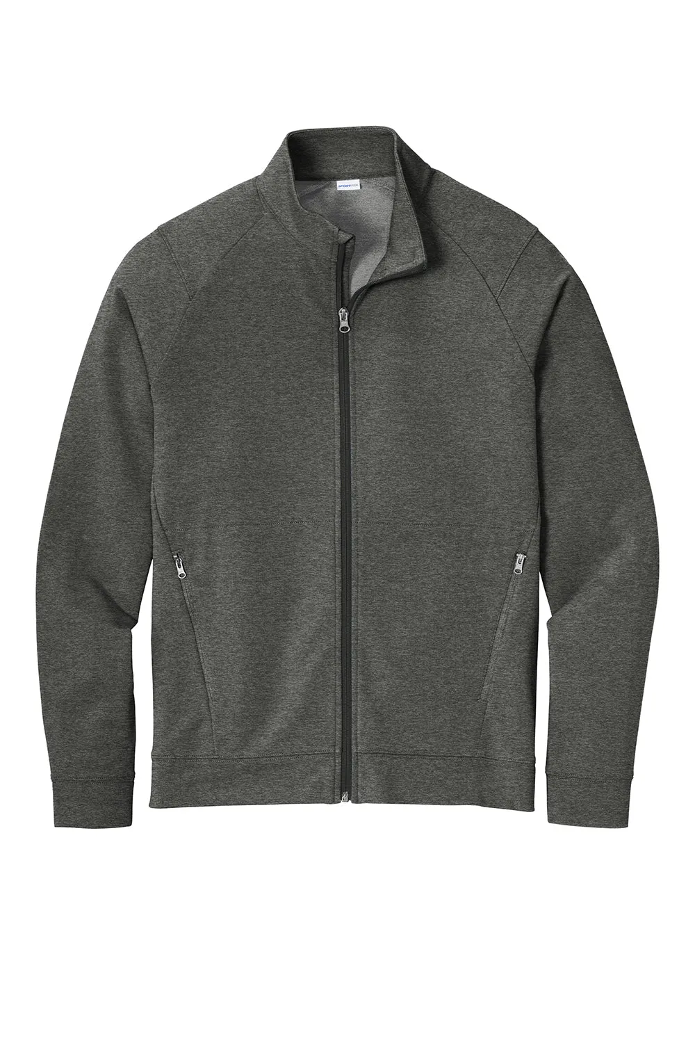 Sport-Tek Mens Flex Fleece Moisture Wicking Full Zip Sweatshirt w/ Pockets - Heather Dark Grey Clothing Sport-Tek