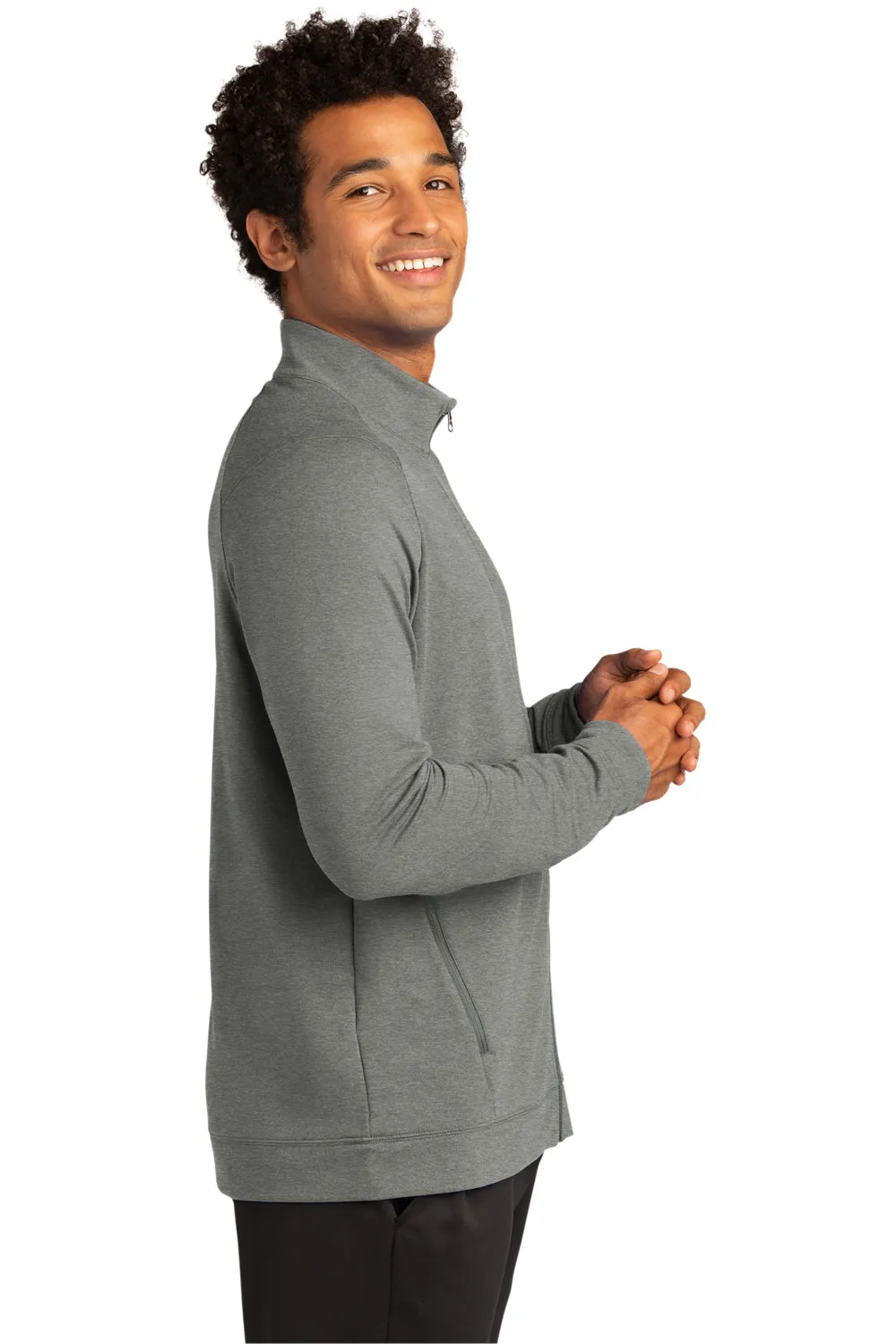 Sport-Tek Mens Flex Fleece Moisture Wicking Full Zip Sweatshirt w/ Pockets - Heather Light Grey Clothing Sport-Tek