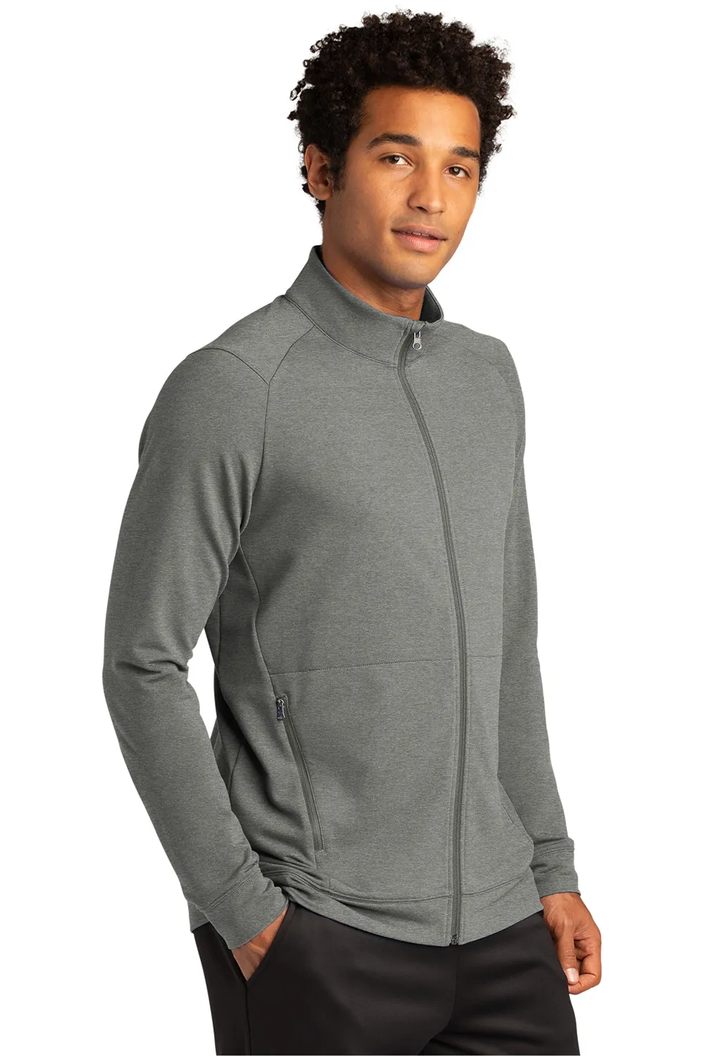 Sport-Tek Mens Flex Fleece Moisture Wicking Full Zip Sweatshirt w/ Pockets - Heather Light Grey Clothing Sport-Tek