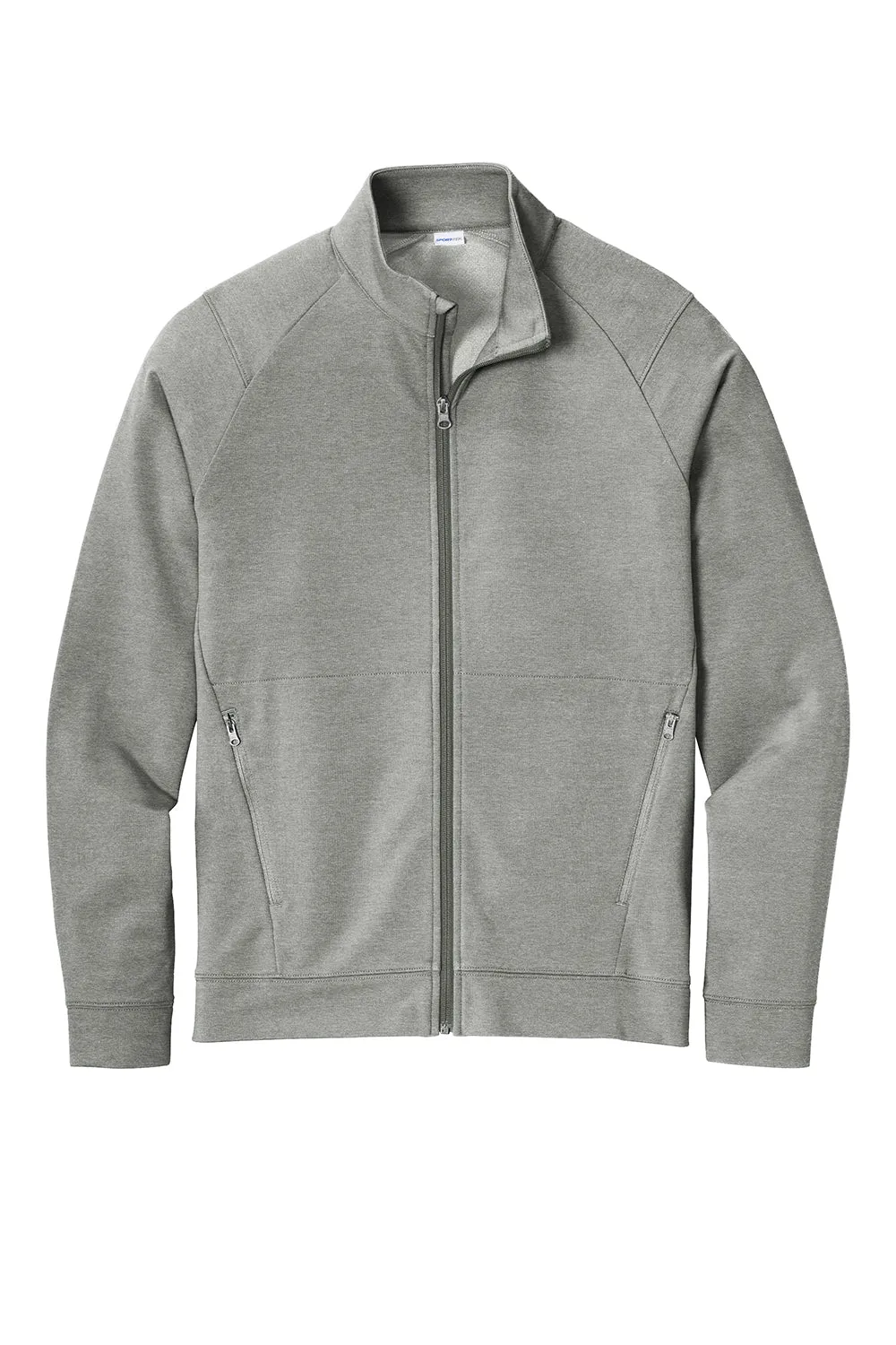 Sport-Tek Mens Flex Fleece Moisture Wicking Full Zip Sweatshirt w/ Pockets - Heather Light Grey Clothing Sport-Tek