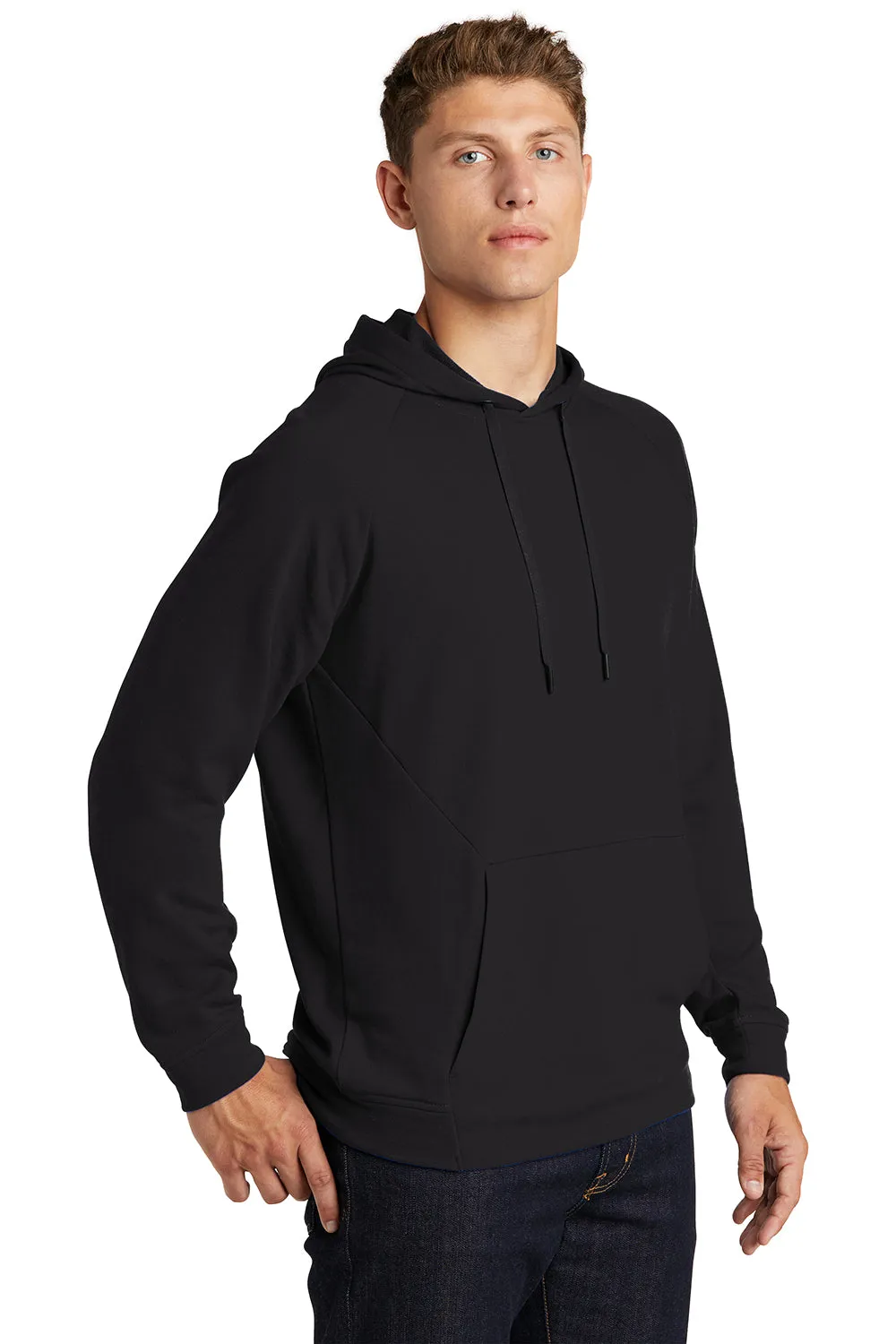 Sport-Tek Mens French Terry Hooded Sweatshirt Hoodie w/ Pouch Pocket - Black