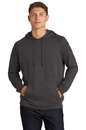 Sport-Tek Mens French Terry Hooded Sweatshirt Hoodie w/ Pouch Pocket - Heather Black Clothing Sport-Tek
