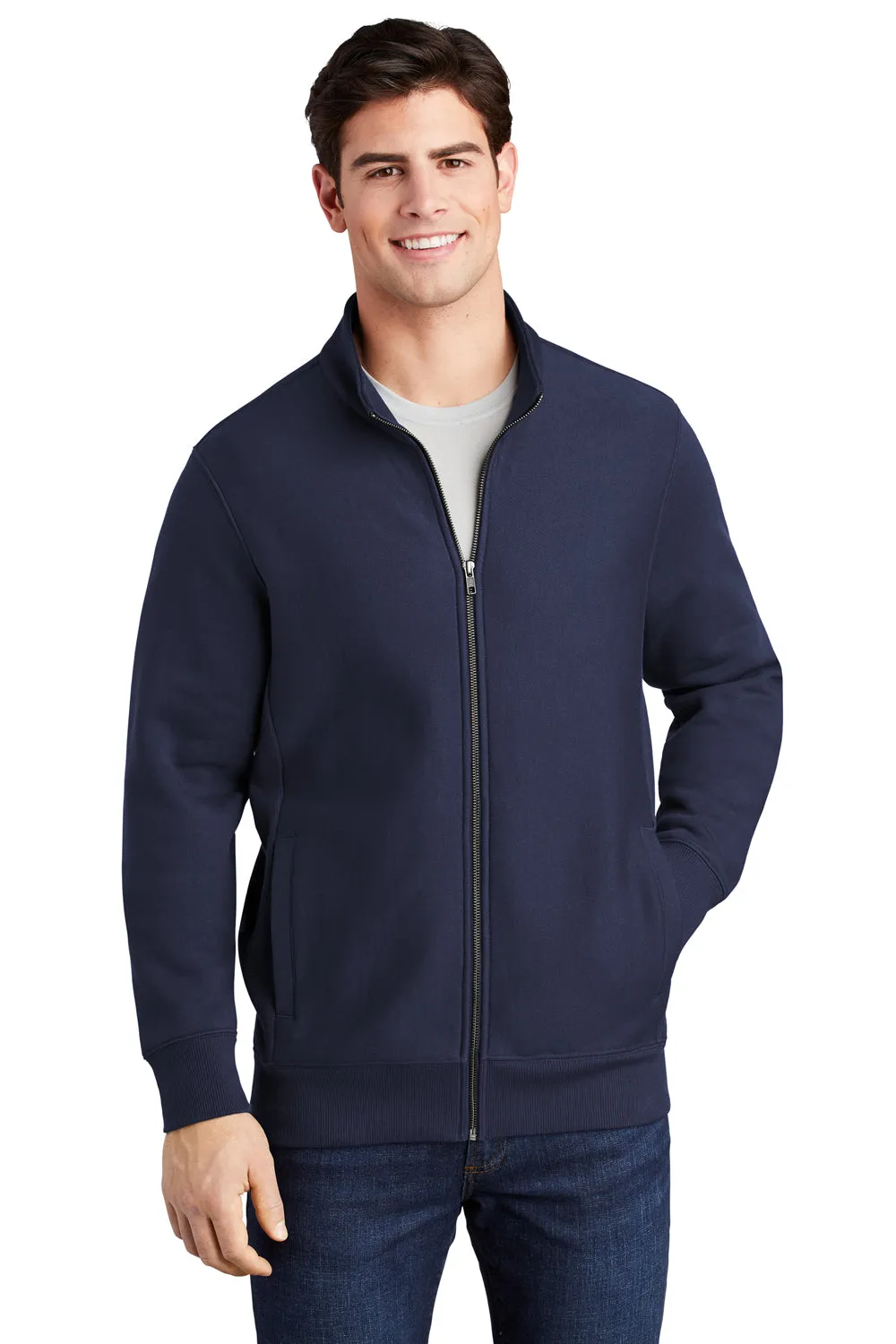 Sport-Tek Mens Full Zip Sweatshirt w/ Pockets - True Navy Blue Clothing Sport-Tek