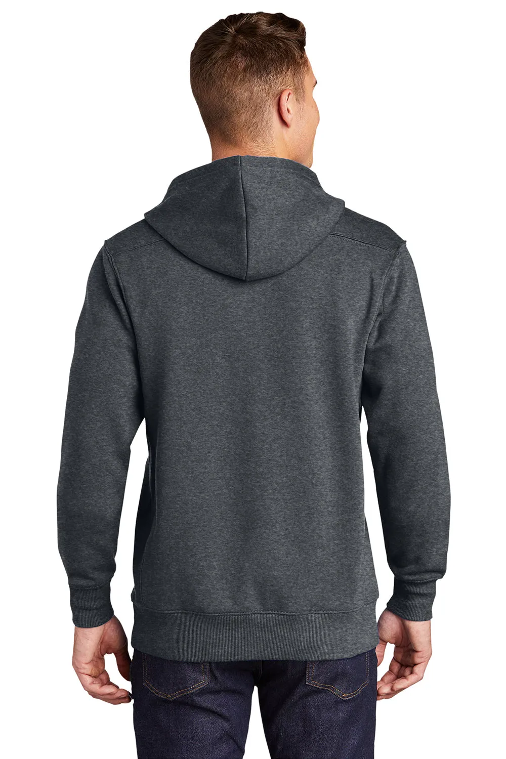 Sport-Tek Mens Lace Up Fleece Hooded Sweatshirt Hoodie w/ Pouch Pocket - Heather Graphite Grey