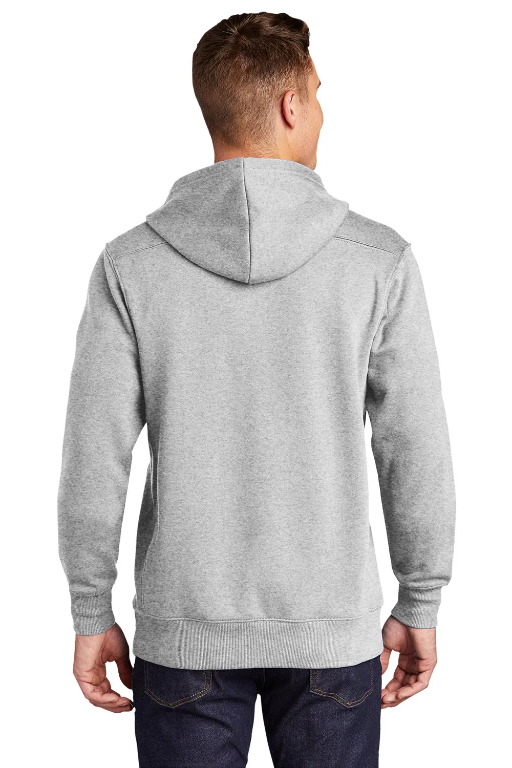 Sport-Tek Mens Lace Up Fleece Hooded Sweatshirt Hoodie w/ Pouch Pocket - Heather Grey